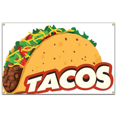 Signmission Tacos Banner Heavy Duty 13 Oz Vinyl with Grommets Single Sided B-60 Tacos